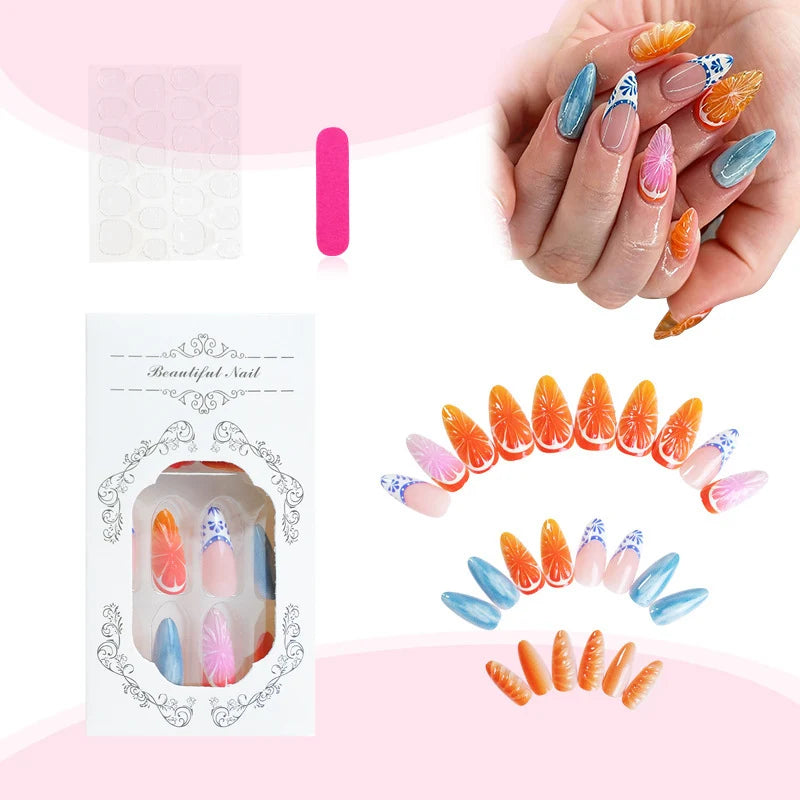 Press-On Nail Set Floral & Geometric Easy Application