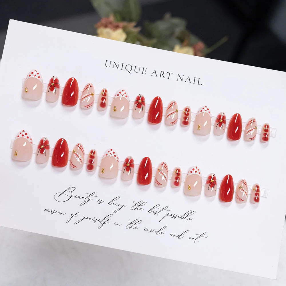 Press-On Nail Set Floral & Geometric Easy Application