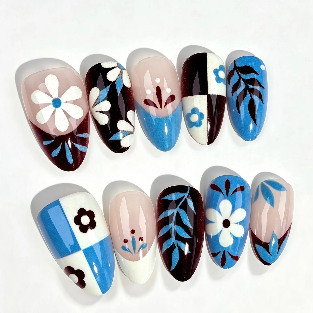 Press-On Nail Set Floral & Geometric Peel-And-Stick