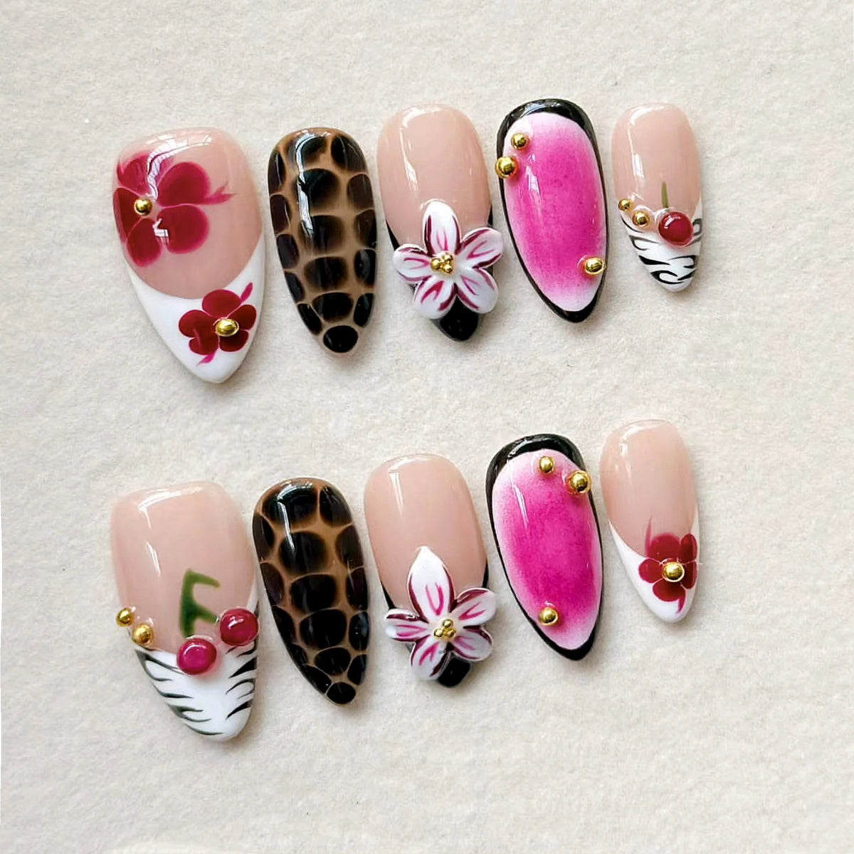 Press-On Nail Set Floral & Geometric Quick-Apply Comfort Fit