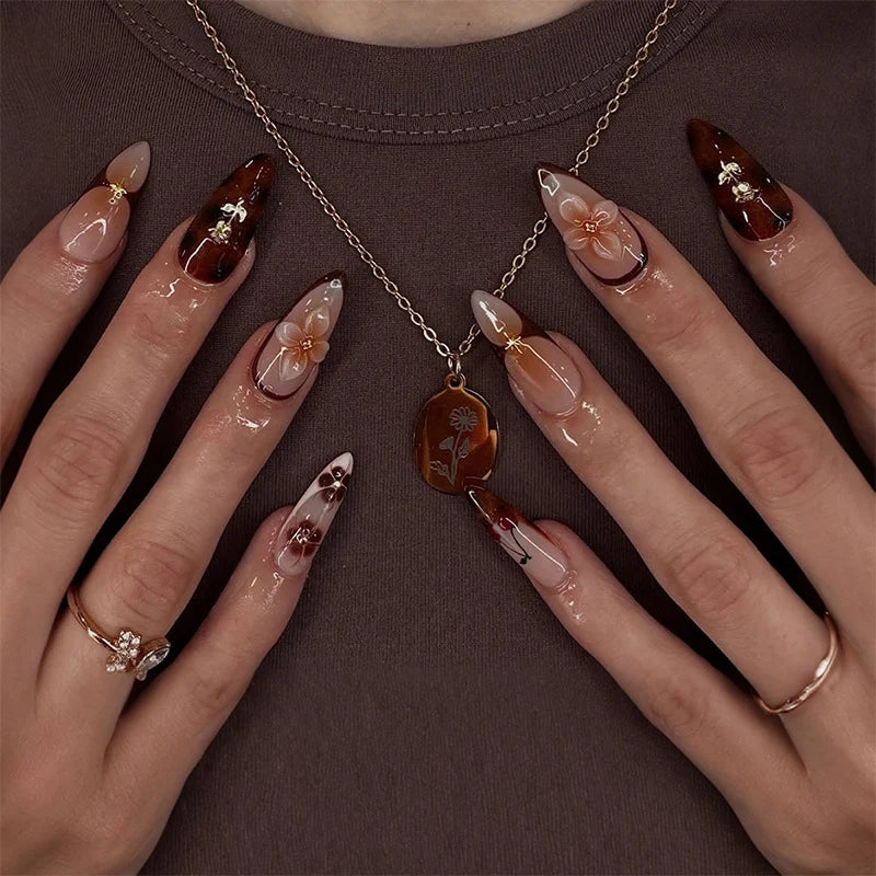 Press-On Nail Set Floral & Geometric Reusable Self-Adhesive