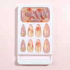 Press-On Nail Set Floral & Gilded Accents No Glue