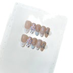 Press-On Nail Set Floral Gilded Adhesive-Backed