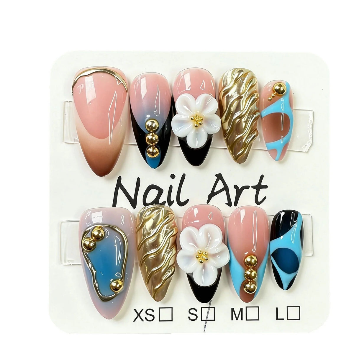 Press-On Nail Set Floral & Glam Reusable Case