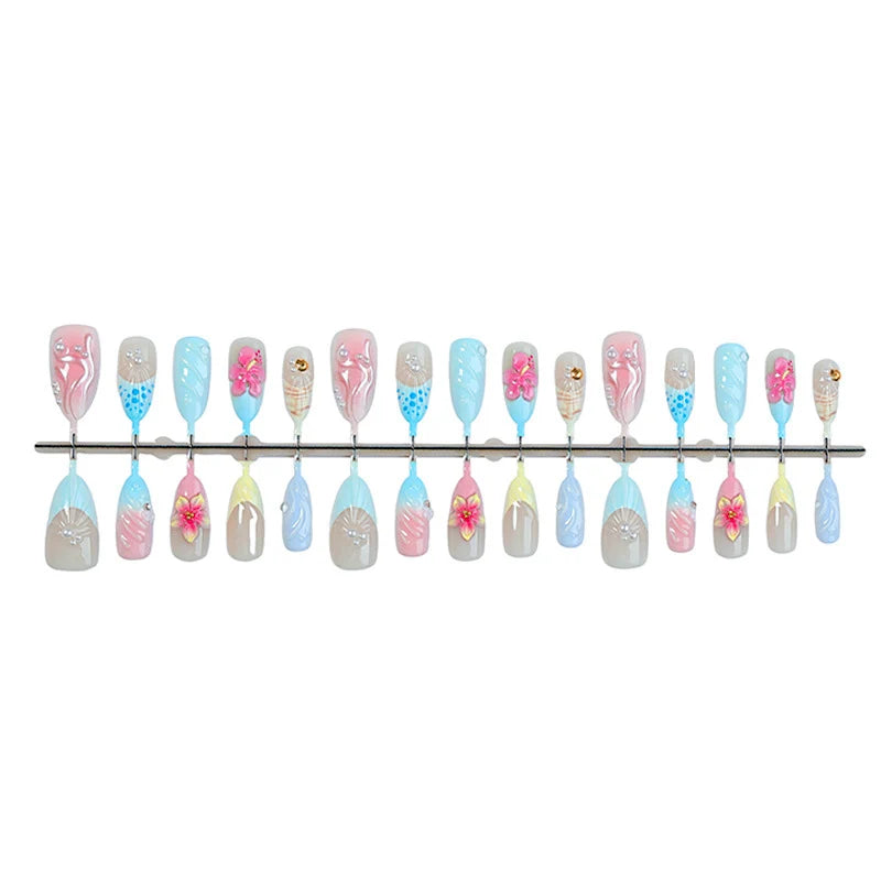 Press-On Nail Set Floral & Glamorous Long-Lasting Adhesive Included