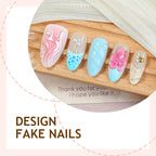 Press-On Nail Set Floral & Glamorous Long-Lasting Adhesive Included