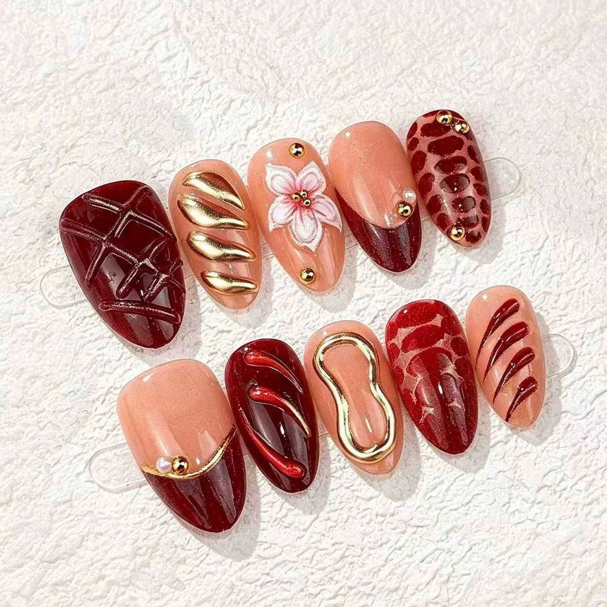 Press-On Nail Set Floral & Glitter 10-Piece