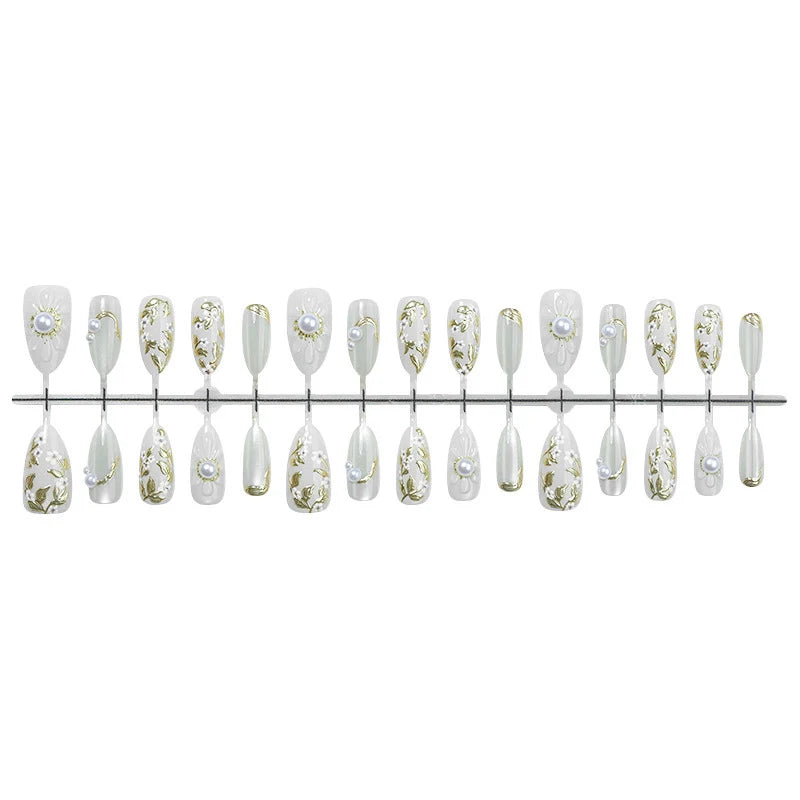 Press-On Nail Set Floral & Glitter 24-Piece