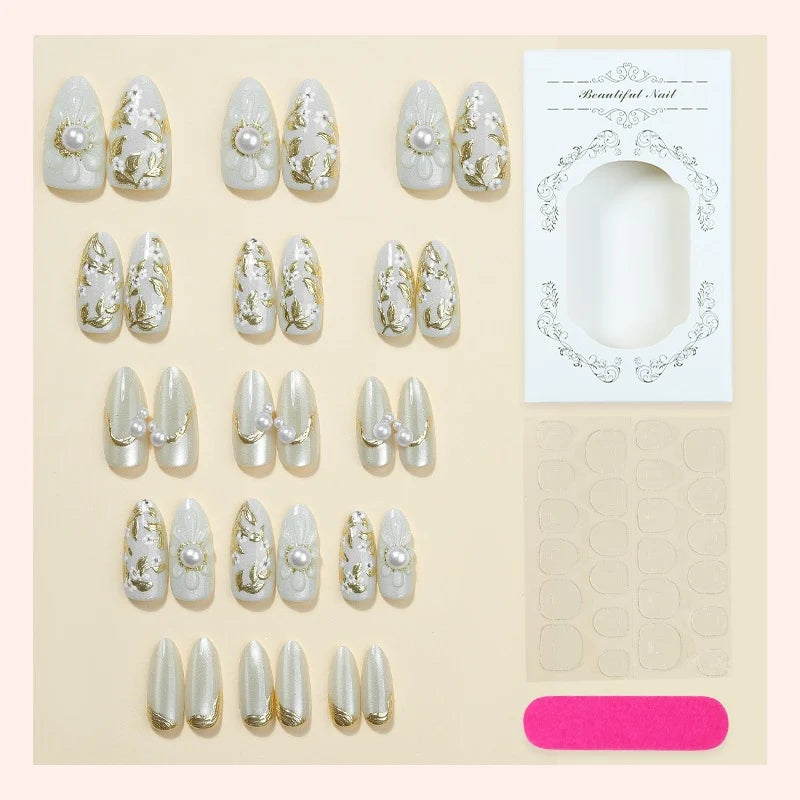Press-On Nail Set Floral & Glitter 24-Piece
