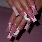 Press-On Nail Set Floral & Glitter 24-Piece Long-Lasting