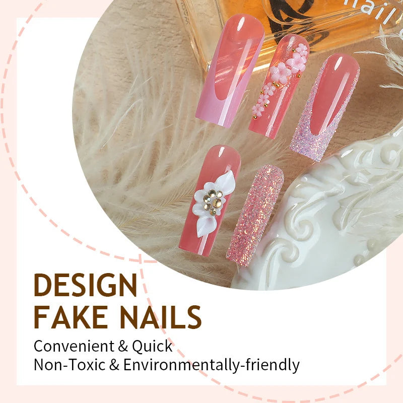 Press-On Nail Set Floral & Glitter 24-Piece Long-Lasting