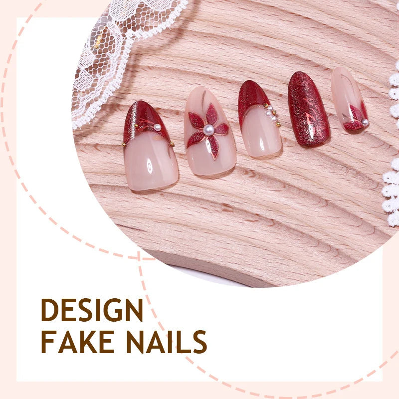 Press-On Nail Set Floral & Glitter 24-Piece Reusable