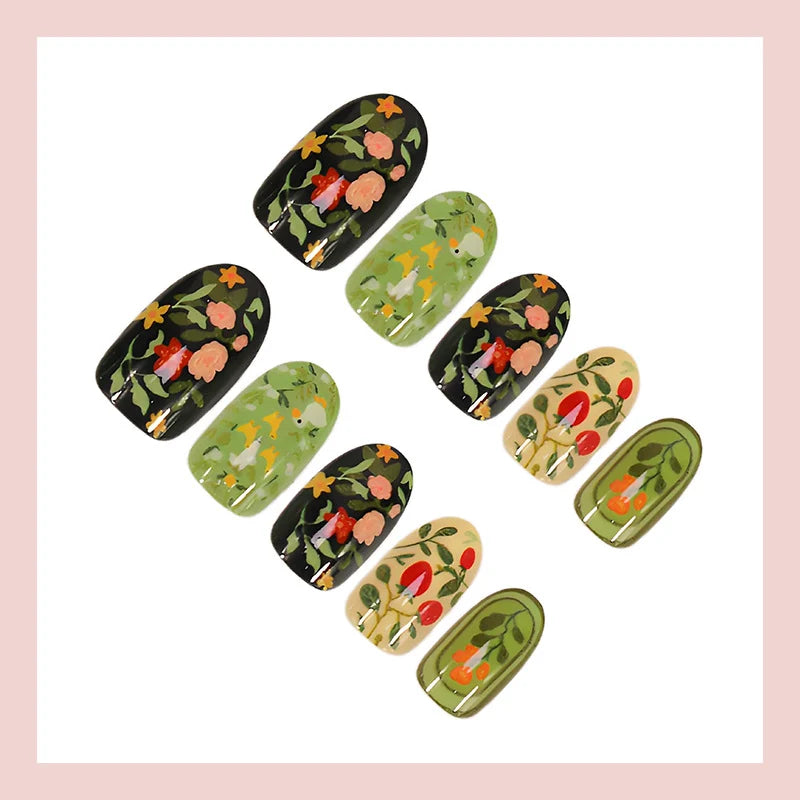 Press-On Nail Set Floral & Glitter 35 Nail Tips