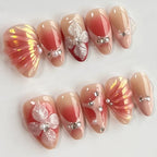 Press-On Nail Set Floral & Glitter Adhesive Included