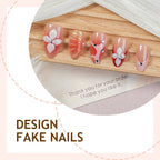 Press-On Nail Set Floral & Glitter Adhesive Included