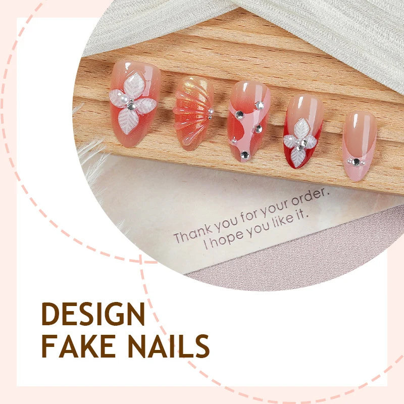 Press-On Nail Set Floral & Glitter Adhesive Included