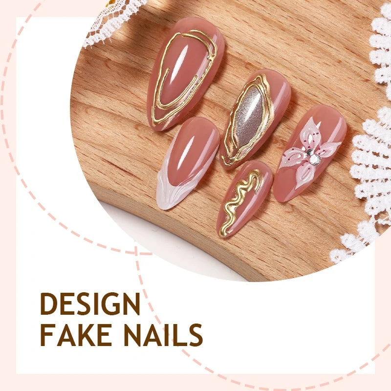 Press-On Nail Set Floral & Glitter Adhesive Pads