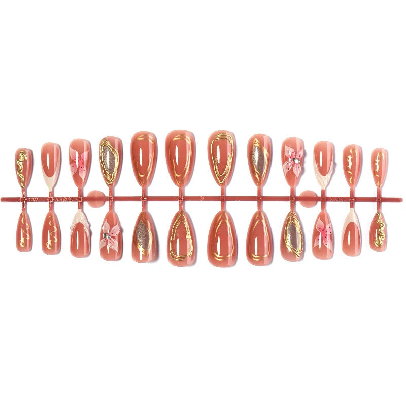 Press-On Nail Set Floral & Glitter Adhesive Pads