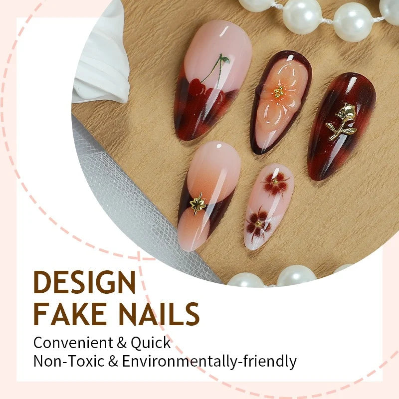 Press-On Nail Set Floral & Glitter Application Kit