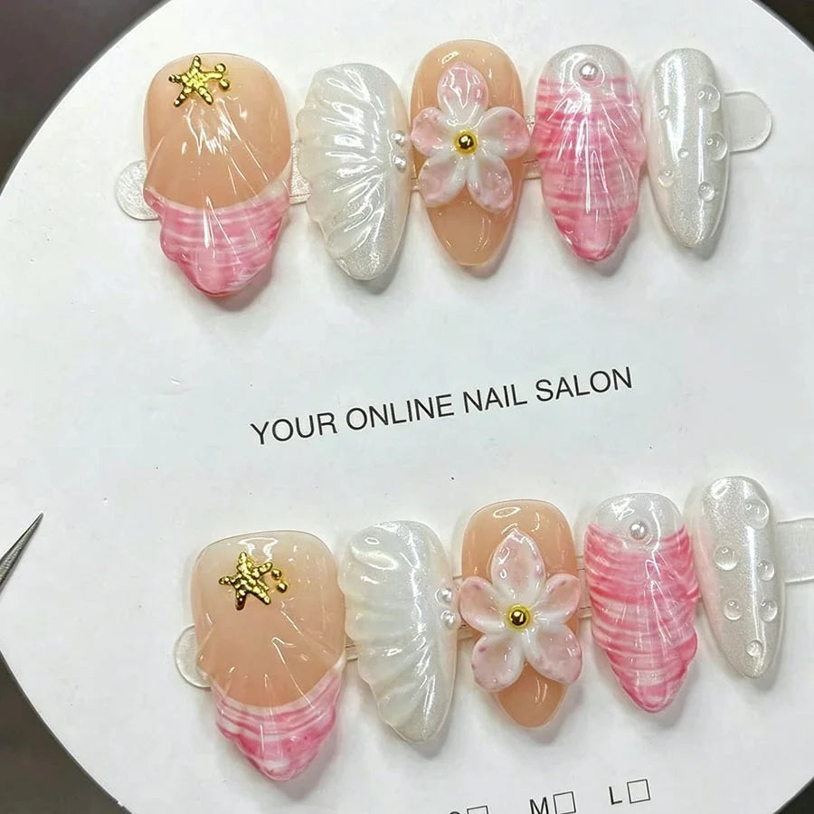 Press-On Nail Set Floral & Glitter Easy Application