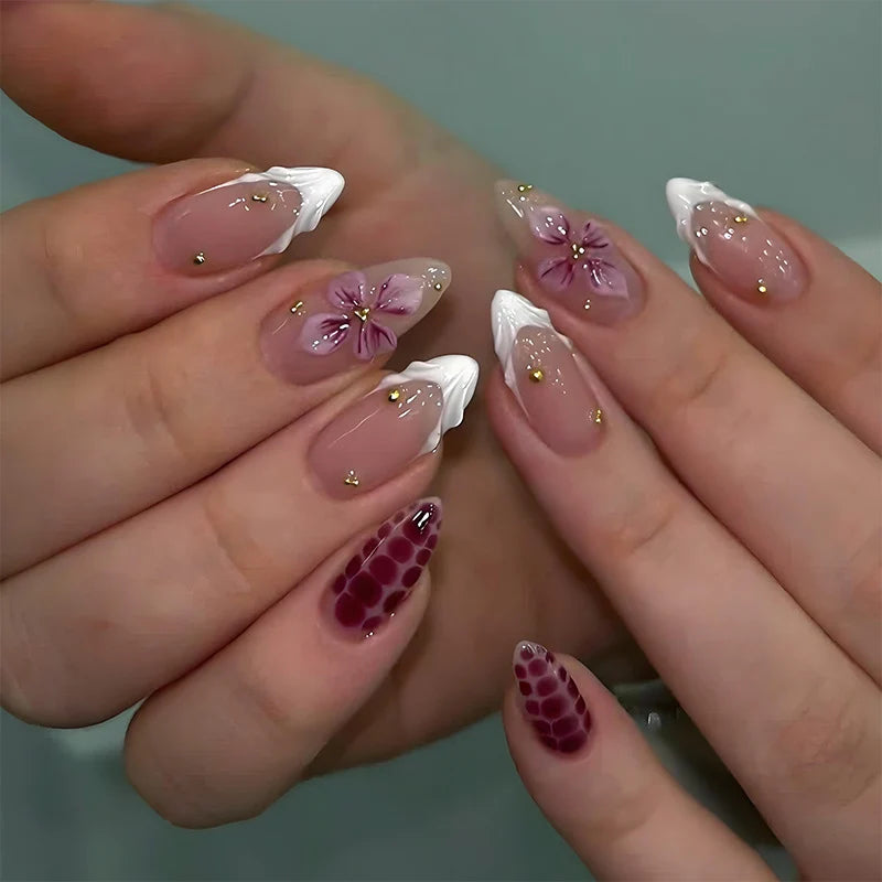 Press-On Nail Set Floral & Glitter Easy Application