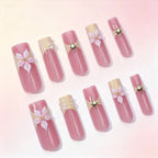Press-On Nail Set Floral Glitter Easy Application