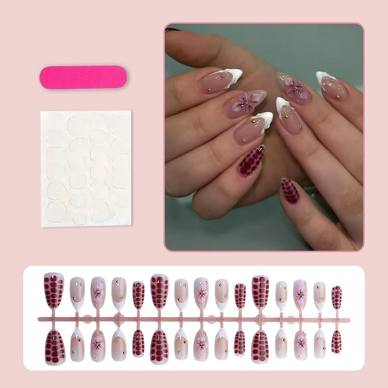 Press-On Nail Set Floral & Glitter Easy Application