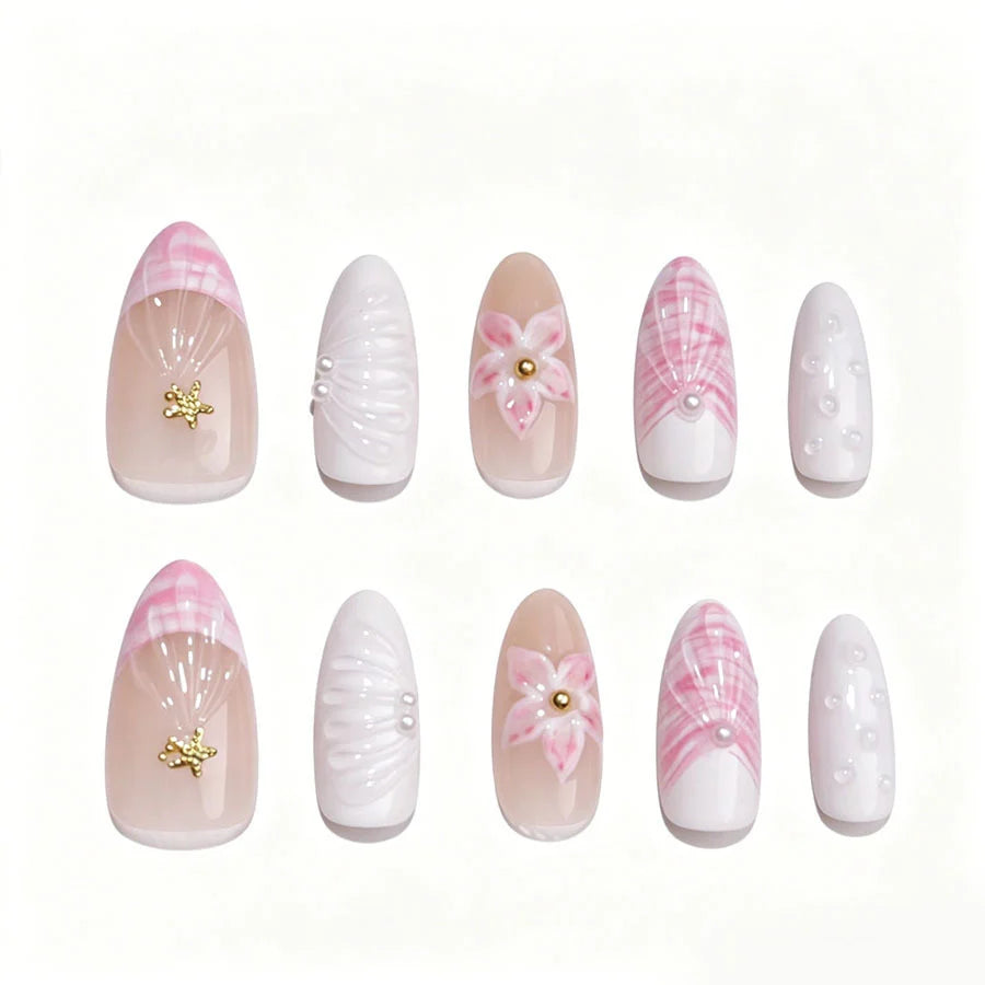 Press-On Nail Set Floral & Glitter Easy Application