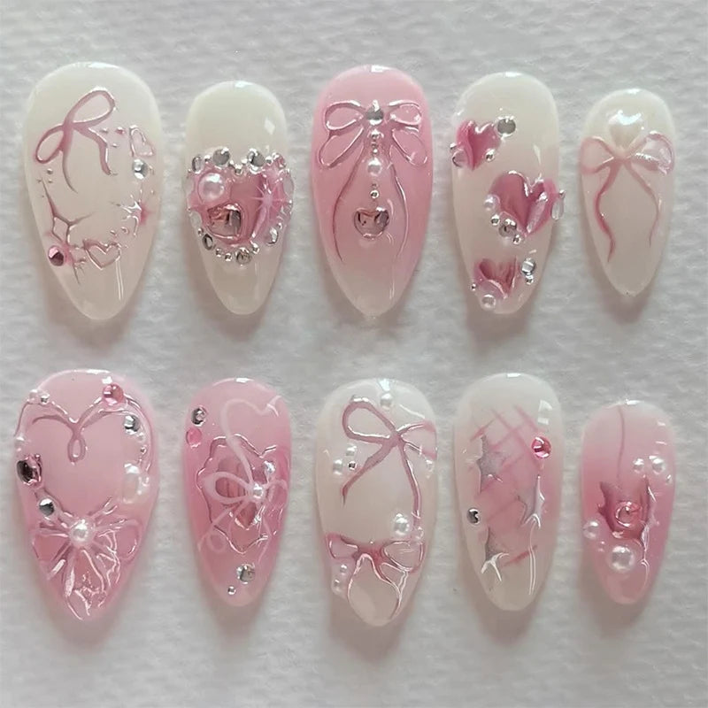 Press-On Nail Set Floral & Glitter Easy Application