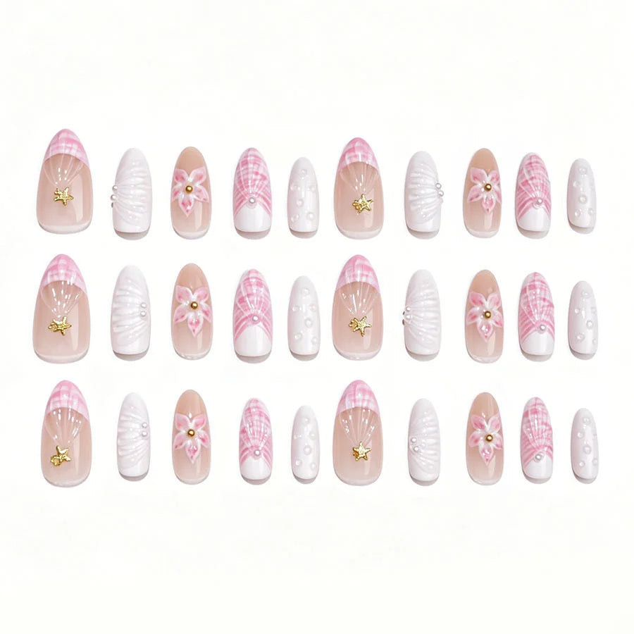 Press-On Nail Set Floral & Glitter Easy Application