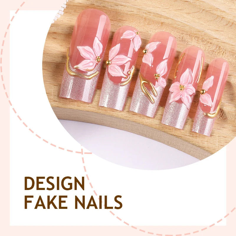Press-On Nail Set Floral & Glitter Easy Application