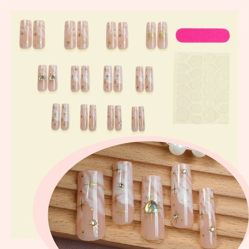 Press-On Nail Set Floral & Glitter Easy Application