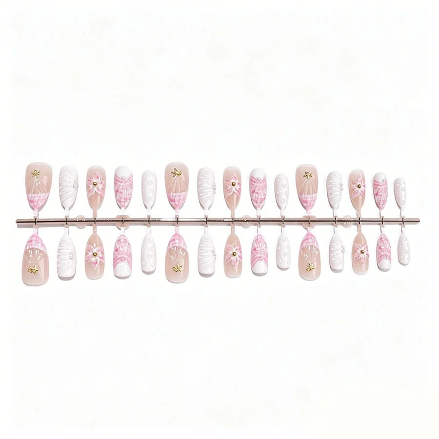 Press-On Nail Set Floral & Glitter Easy Application