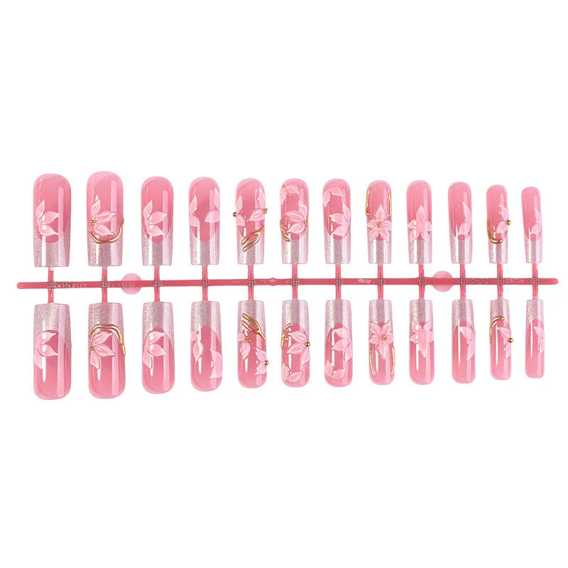 Press-On Nail Set Floral & Glitter Easy Application