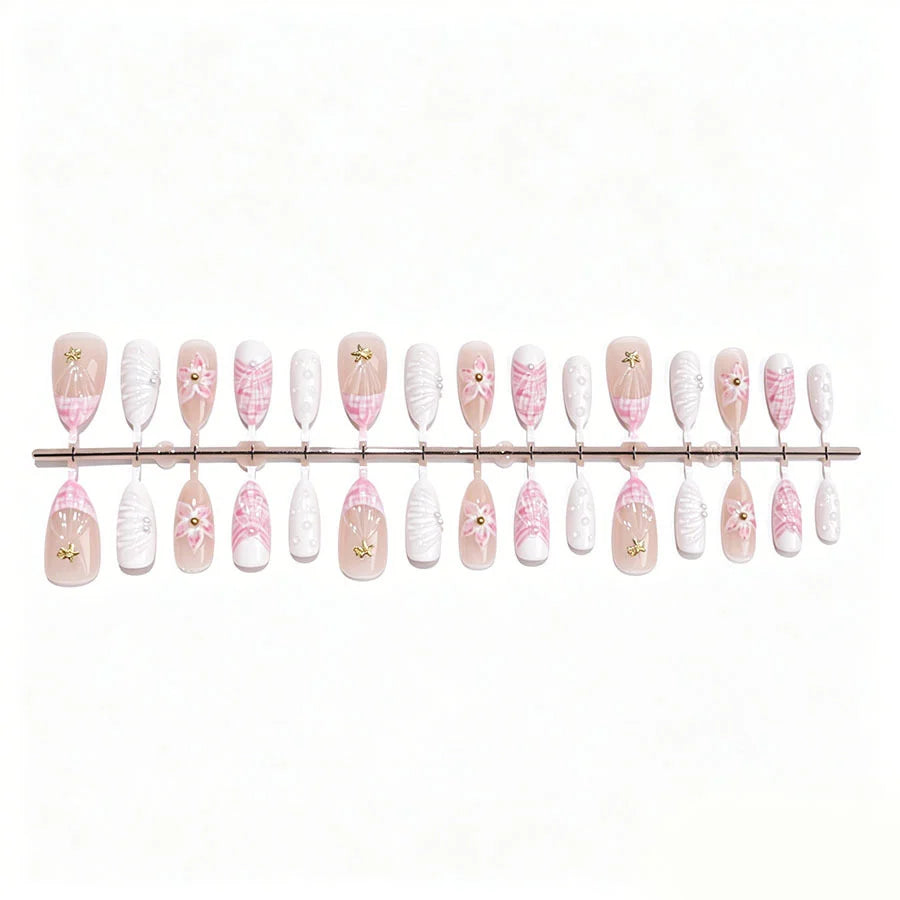 Press-On Nail Set Floral & Glitter Easy Application