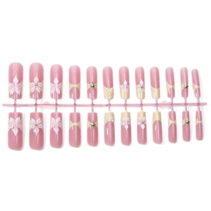 Press-On Nail Set Floral Glitter Easy Application