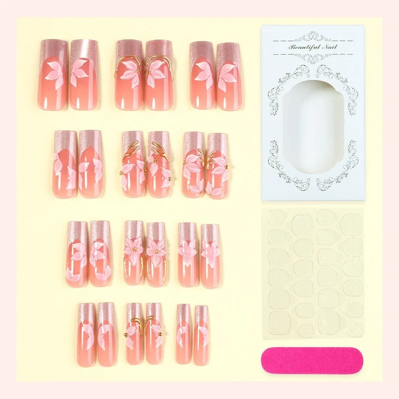 Press-On Nail Set Floral & Glitter Easy Application