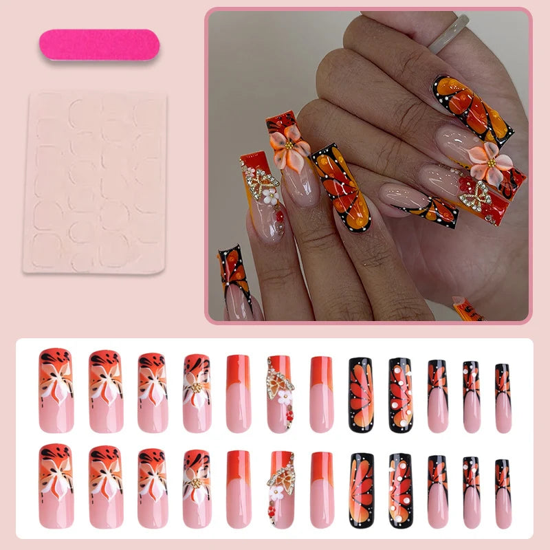 Press-On Nail Set Floral & Glitter Easy Apply