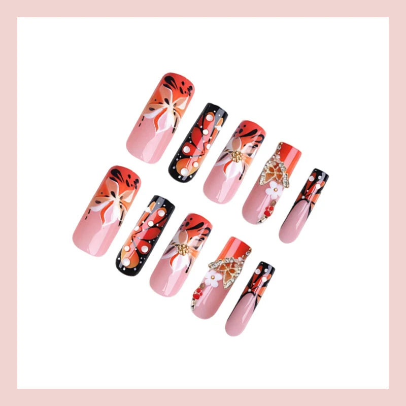 Press-On Nail Set Floral & Glitter Easy Apply