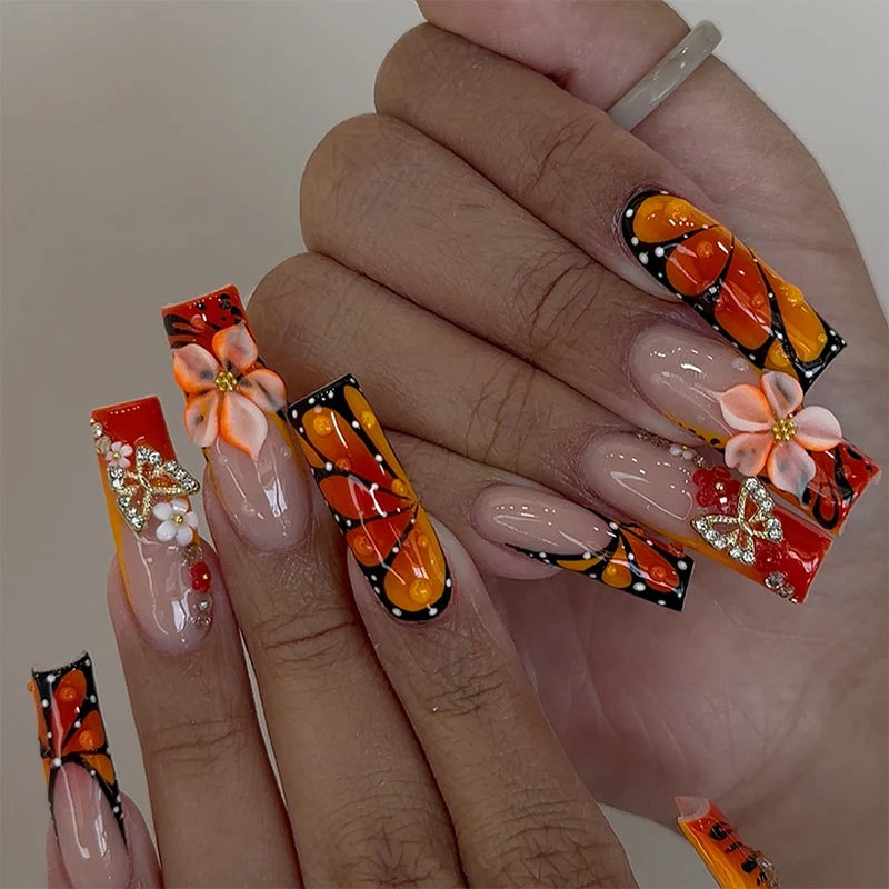 Press-On Nail Set Floral & Glitter Easy Apply