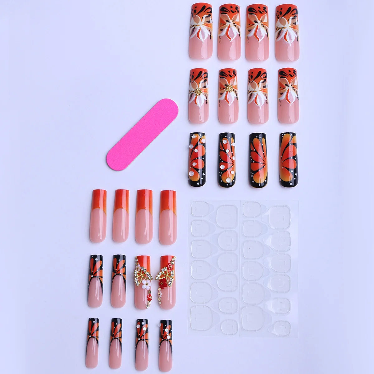 Press-On Nail Set Floral & Glitter Easy Apply