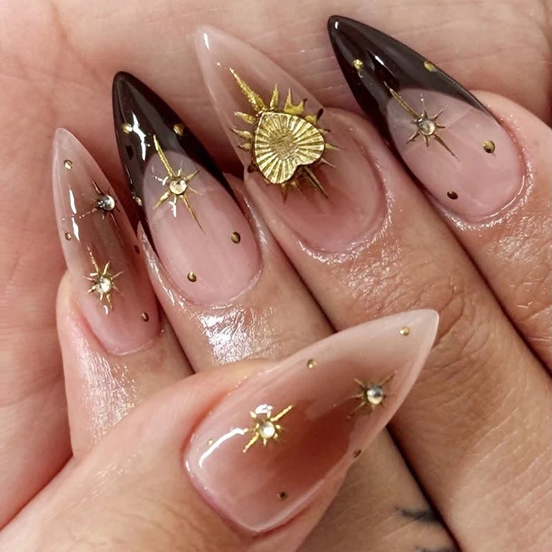 Press-On Nail Set Floral Glitter Easy-Apply Adhesive