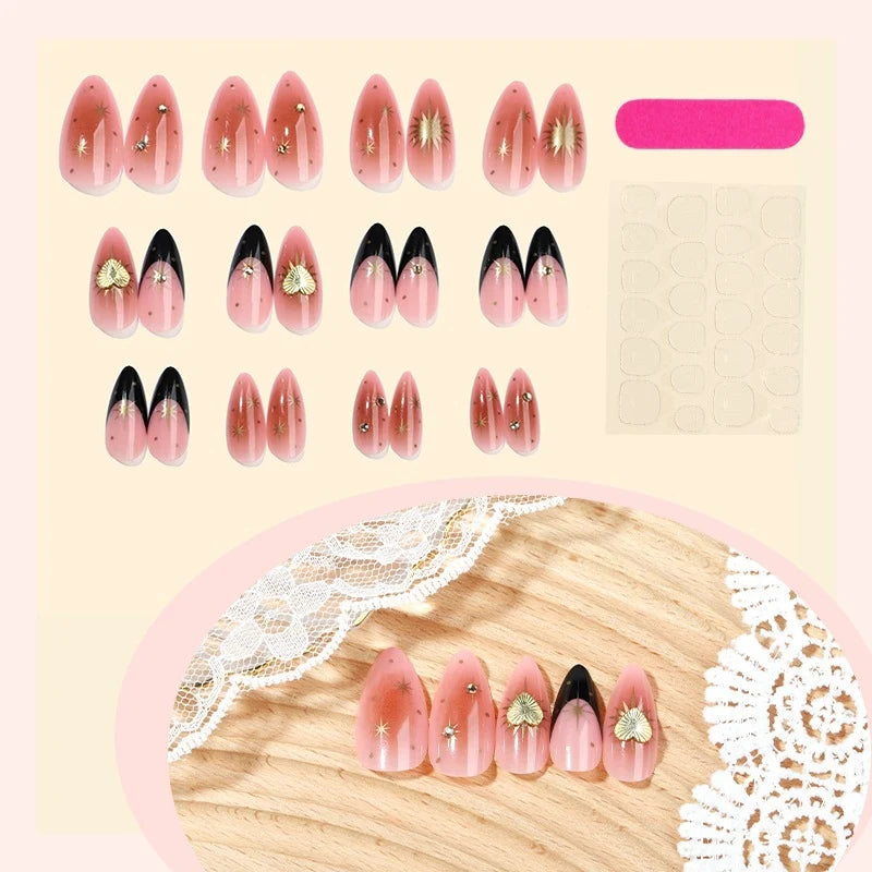 Press-On Nail Set Floral Glitter Easy-Apply Adhesive