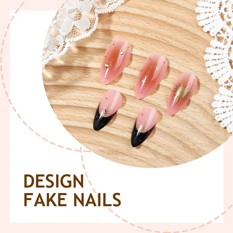 Press-On Nail Set Floral Glitter Easy-Apply Adhesive