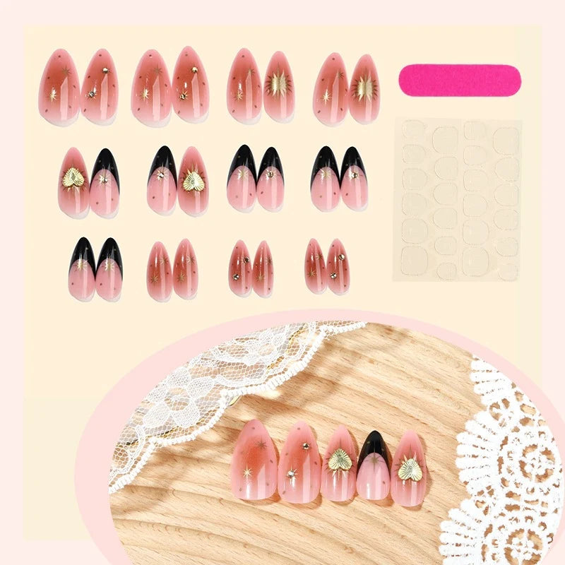 Press-On Nail Set Floral Glitter Easy-Apply Adhesive