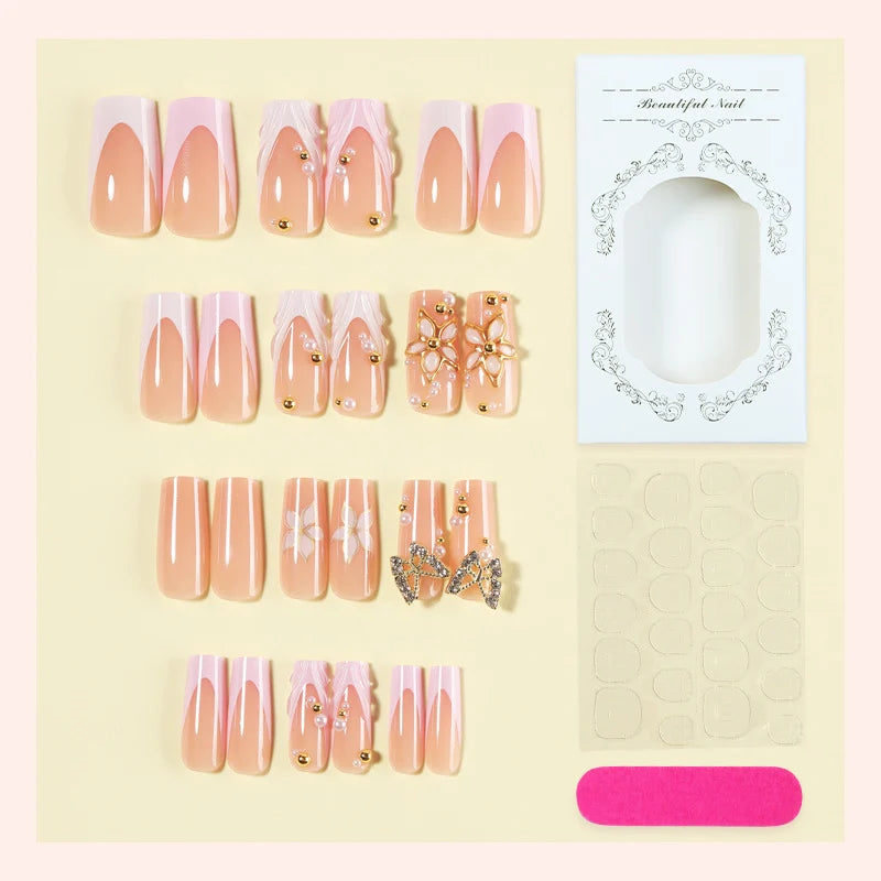 Press-On Nail Set Floral & Glitter Easy To Apply