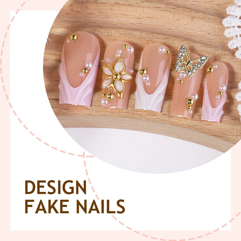 Press-On Nail Set Floral & Glitter Easy To Apply