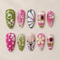 Press-On Nail Set Floral & Glitter Long-Lasting
