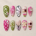 Press-On Nail Set Floral & Glitter Long-Lasting