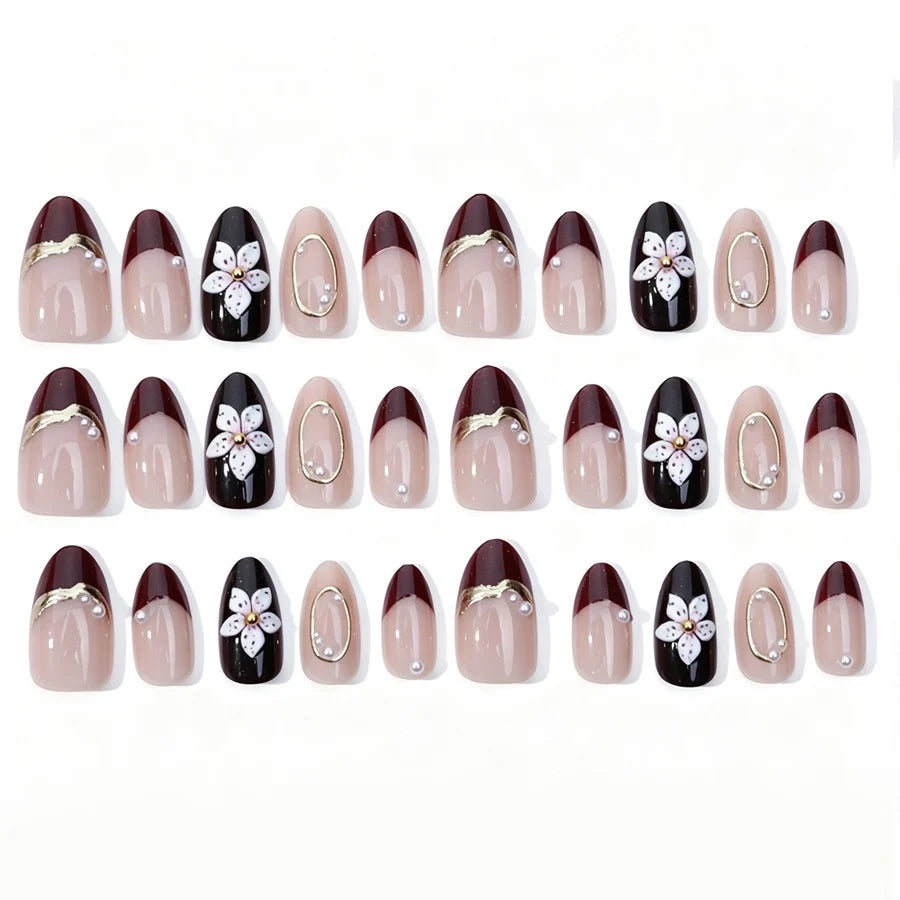 Press-On Nail Set Floral & Glitter Long-Lasting